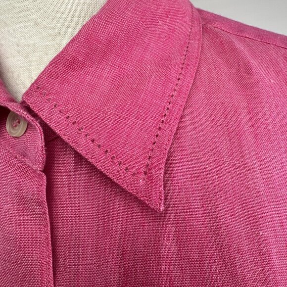 Liz Claiborne L Fuchsia Pink 100% Linen Blouse Womens Button Up Shirt Top - Picture 6 of 9